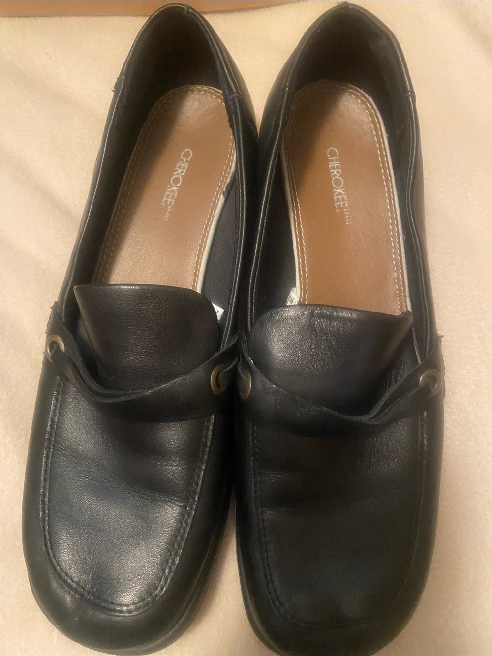 Cherokee Black Slip-On Loafers with Metal Ring Detail